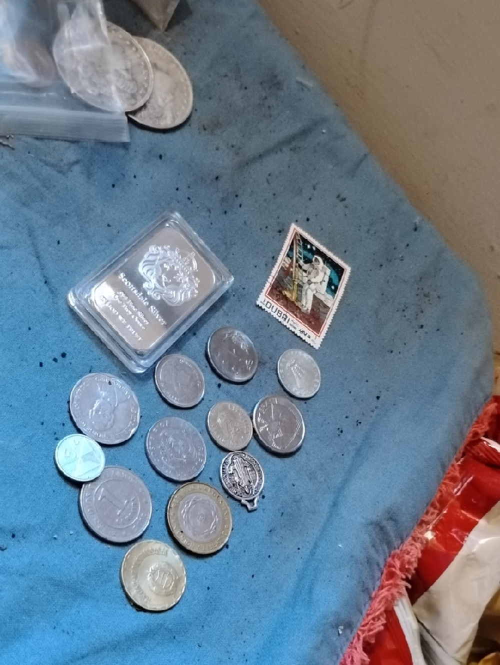 Mixed Coin and Silver Bar Lot - Silver and Metallic Tones